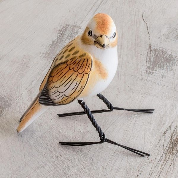 Alternate image for Guatemala Handcrafted Ceramic Snow Bunting Bird Figurine Snow Bunting