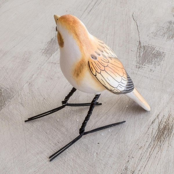 Alternate image for Guatemala Handcrafted Ceramic Snow Bunting Bird Figurine Snow Bunting