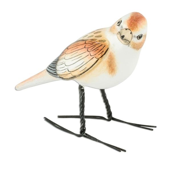Alternate image for Guatemala Handcrafted Ceramic Snow Bunting Bird Figurine Snow Bunting