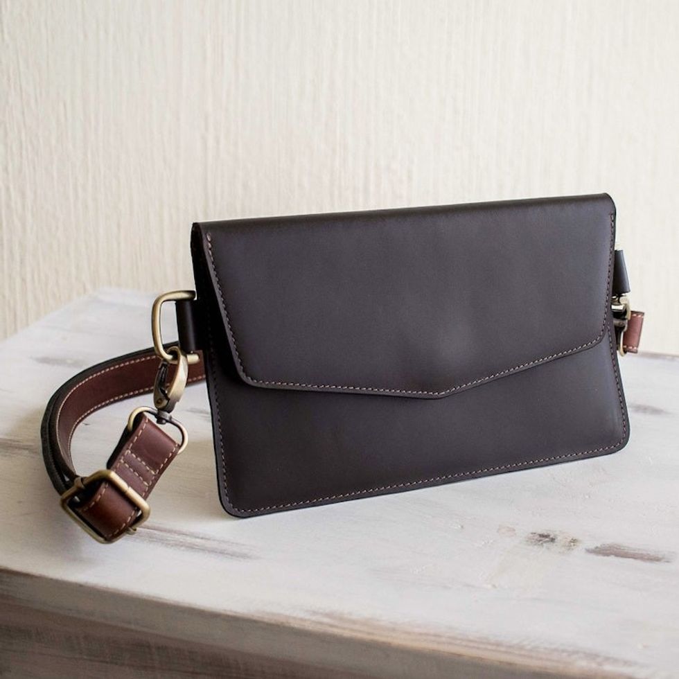 Hand Crafted Brown Leather Bag from El Salvador 'Practical Chic'