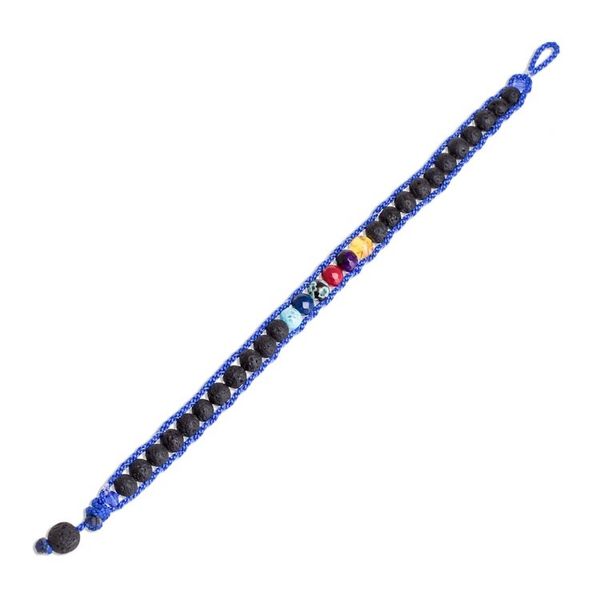 Alternate image for Mens Glass and Lava Stone Beaded Macrame Bracelet in Blue Planet Colors in Blue