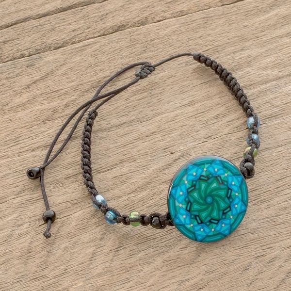 Alternate image for Spiral Motif Glass Beaded Macrame Pendant Bracelet Mesmerizing Skies