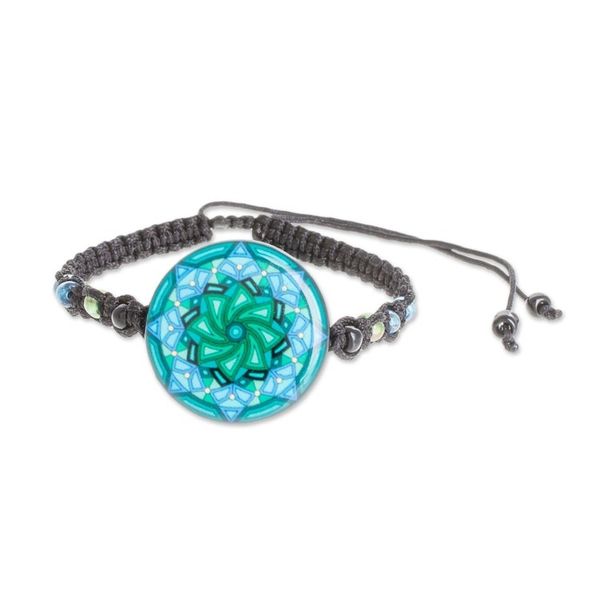 Alternate image for Spiral Motif Glass Beaded Macrame Pendant Bracelet Mesmerizing Skies