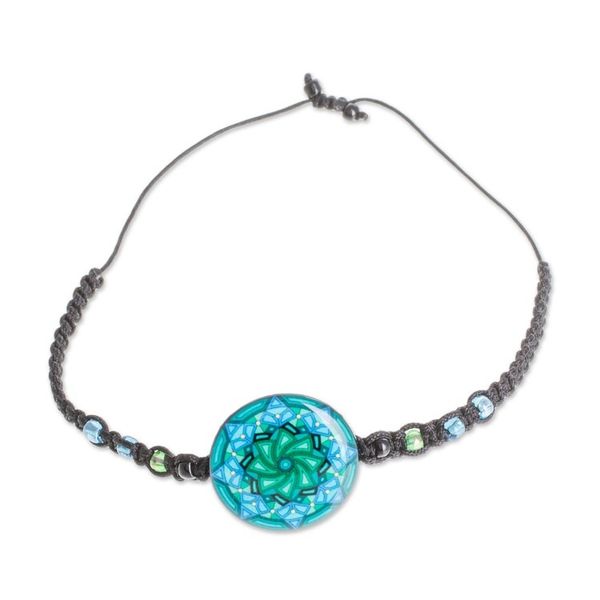 Alternate image for Spiral Motif Glass Beaded Macrame Pendant Bracelet Mesmerizing Skies
