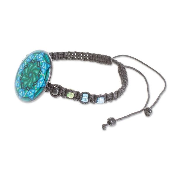 Alternate image for Spiral Motif Glass Beaded Macrame Pendant Bracelet Mesmerizing Skies