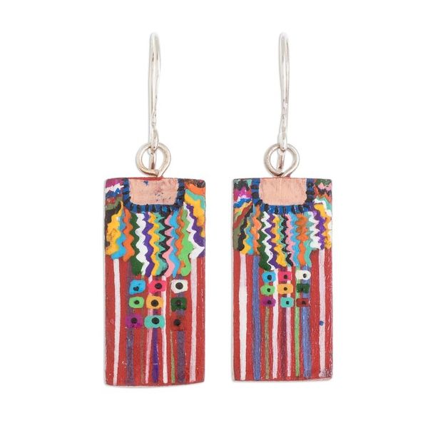 Alternate image for Cultural Hand-Painted Wood Dangle Earrings from Guatemala San Juan La Laguna