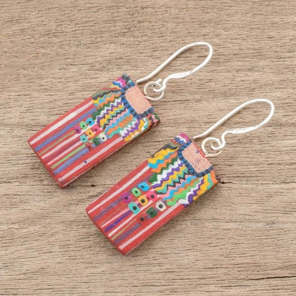 Alternate image for Cultural Hand-Painted Wood Dangle Earrings from Guatemala San Juan La Laguna