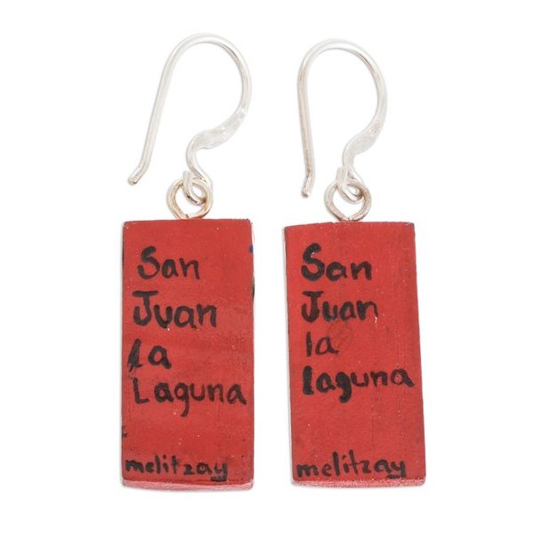 Alternate image for Cultural Hand-Painted Wood Dangle Earrings from Guatemala San Juan La Laguna