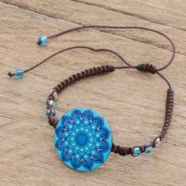 Alternate image for Glass Beaded Macrame Pendant Bracelet in Blue Blue Rivers