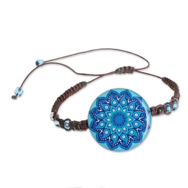 Alternate image for Glass Beaded Macrame Pendant Bracelet in Blue Blue Rivers