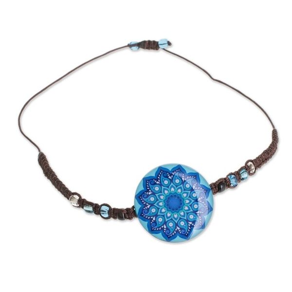 Alternate image for Glass Beaded Macrame Pendant Bracelet in Blue Blue Rivers