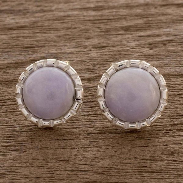 Alternate image for Sterling Silver Stud Earrings with Lilac Jade Circles Lilac Moon