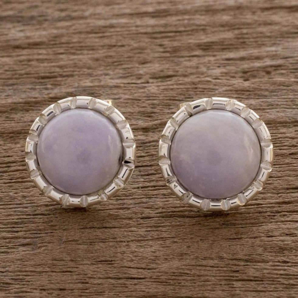 Sterling Silver Stud Earrings with Lilac Jade Circles 'Lilac Moon'