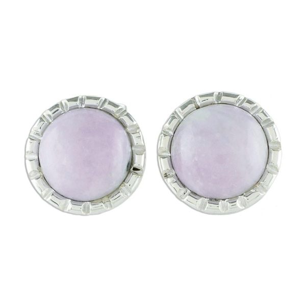 Alternate image for Sterling Silver Stud Earrings with Lilac Jade Circles Lilac Moon