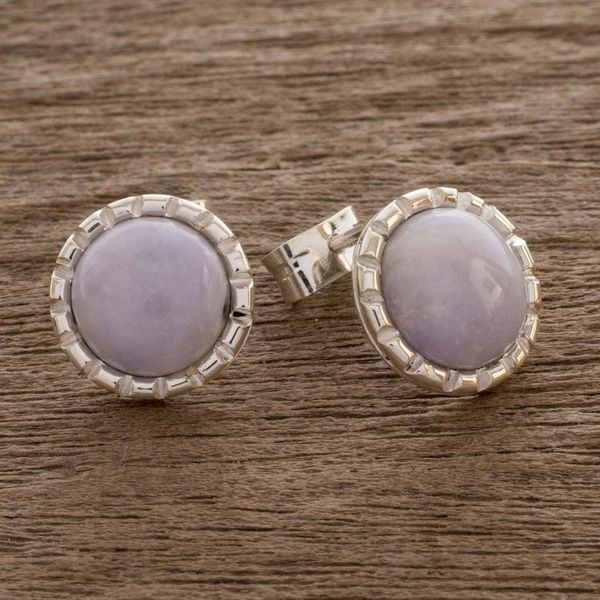 Alternate image for Sterling Silver Stud Earrings with Lilac Jade Circles Lilac Moon