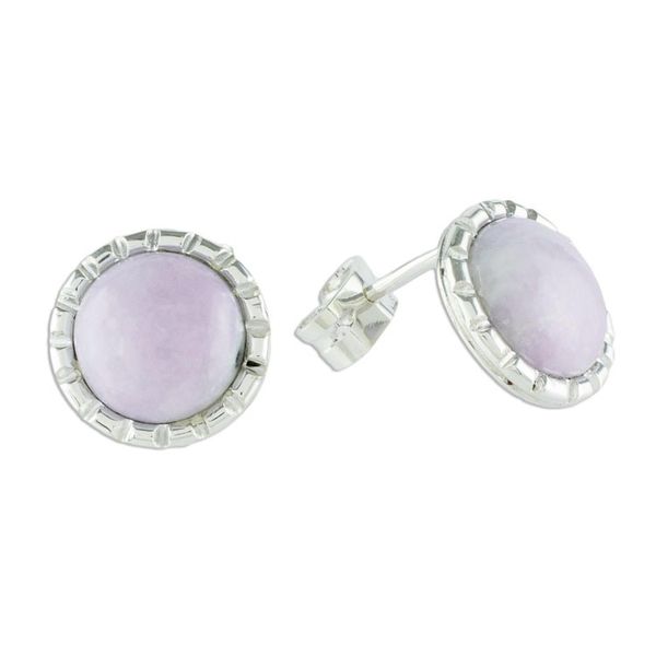 Alternate image for Sterling Silver Stud Earrings with Lilac Jade Circles Lilac Moon