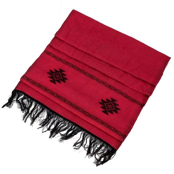 Alternate image for Red Cotton Blend Scarf with Black Stepped-Fret Rhombus Motif Fret Chic in Red