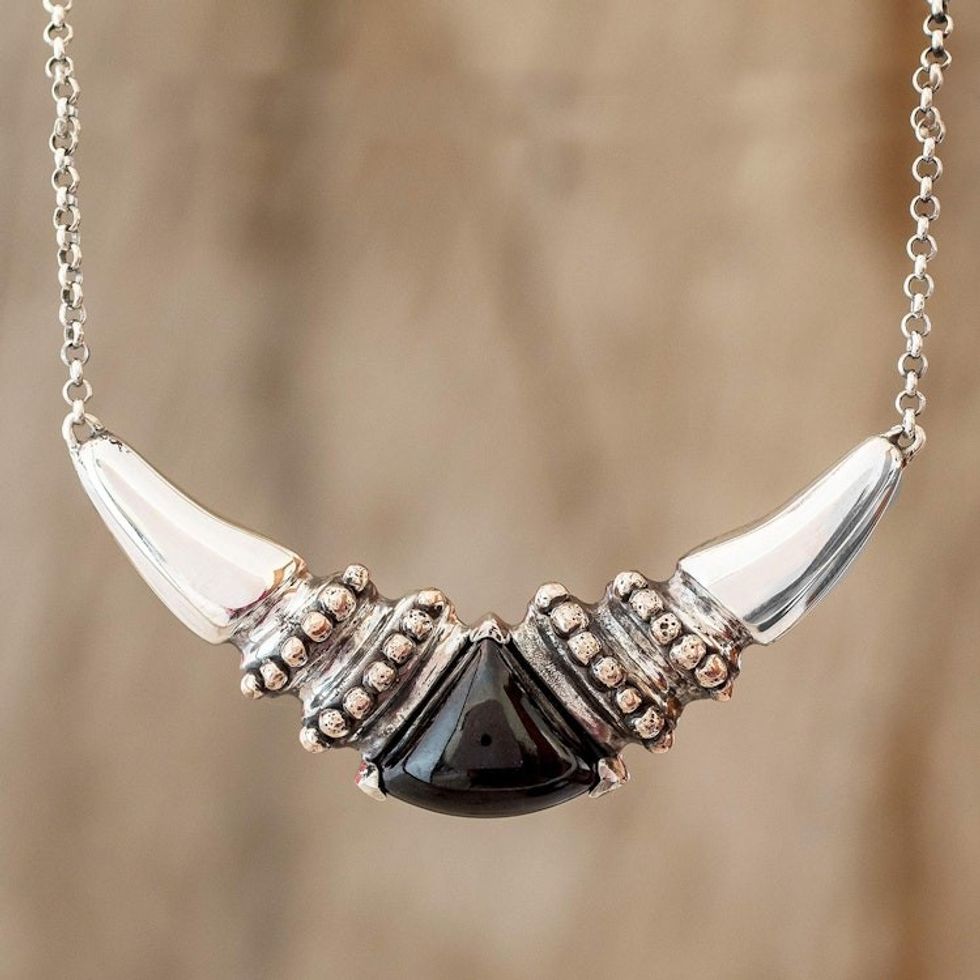Maya Motif Black Jade Pendant Necklace 'Baktun'
