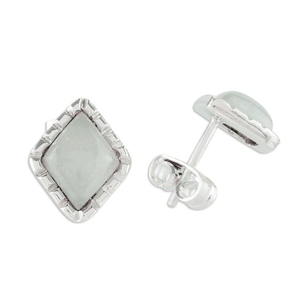 Alternate image for Silver Stud Earrings with Pale Ice Green Jade Diamonds Ice Green Diamond