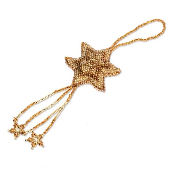 Alternate image for Glass Beaded Ornaments in Gold and Brown Set of 4 Fleeting Stars