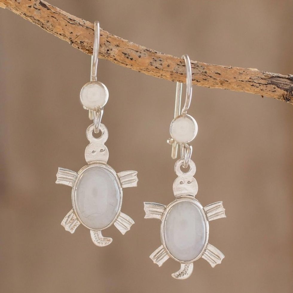 Lilac Jade Dangle Earrings 'Marine Turtles'