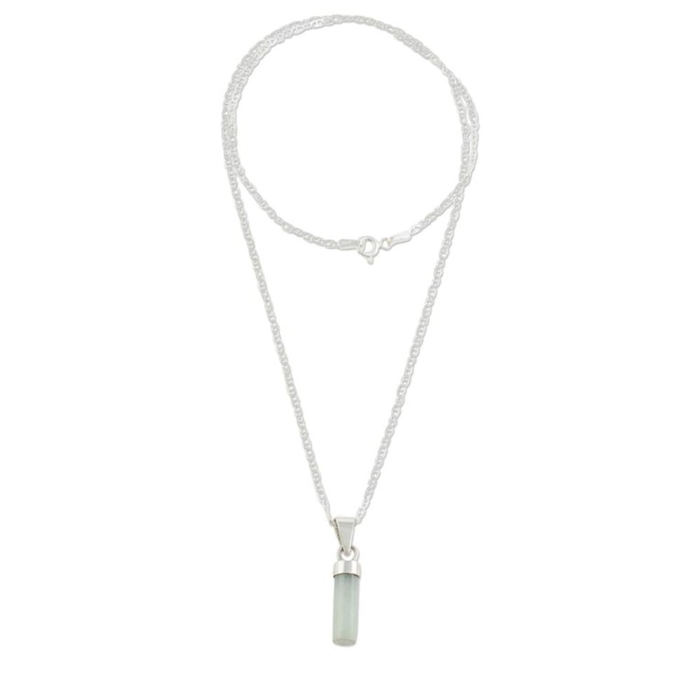 Cylindrical Jade Necklace in Apple Green from Guatemala 'Calm Beauty in Apple Green'
