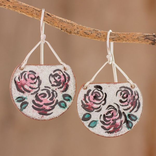 Alternate image for Sterling Silver and Copper Flower Earrings from Costa Rica Vintage Flowers