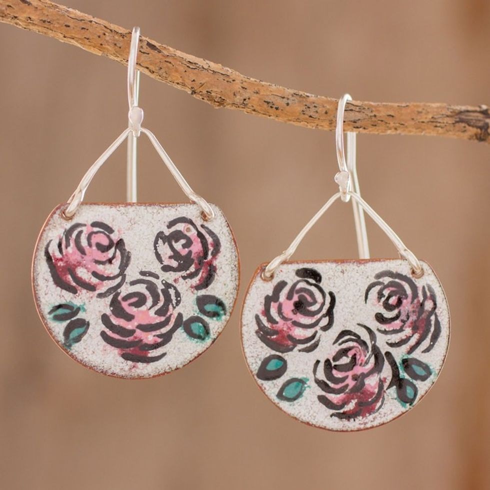 Sterling Silver and Copper Flower Earrings from Costa Rica 'Vintage Flowers'