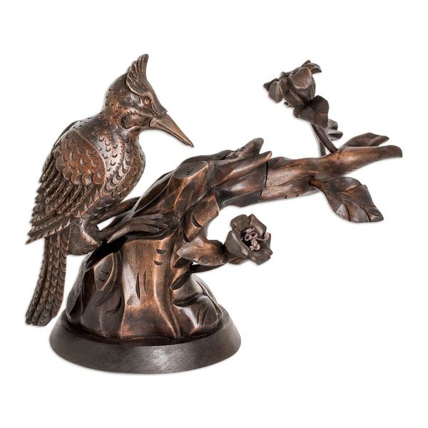 Alternate image for Hand Carved Cedar Wood Bird Sculpture from Guatemala Industrious Woodpecker