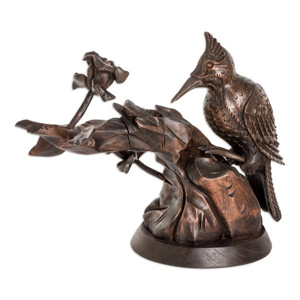 Alternate image for Hand Carved Cedar Wood Bird Sculpture from Guatemala Industrious Woodpecker