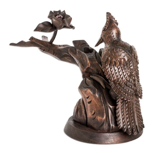 Alternate image for Hand Carved Cedar Wood Bird Sculpture from Guatemala Industrious Woodpecker