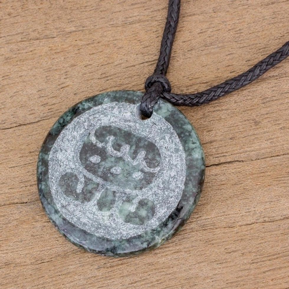 Jade Pendant Necklace of Mayan Figure I'x from Guatemala 'I'x Medallion'