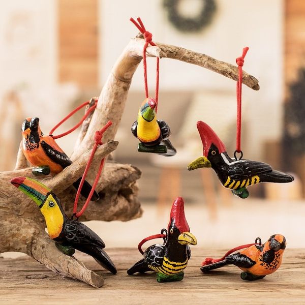 Alternate image for Ceramic Oriole Toucan Woodpecker Ornaments 6 Guatemala The Wild Life