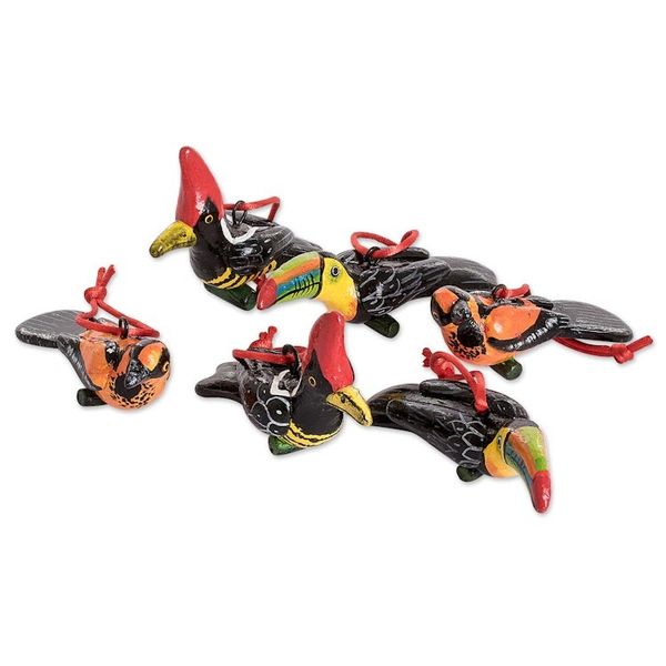 Alternate image for Ceramic Oriole Toucan Woodpecker Ornaments 6 Guatemala The Wild Life