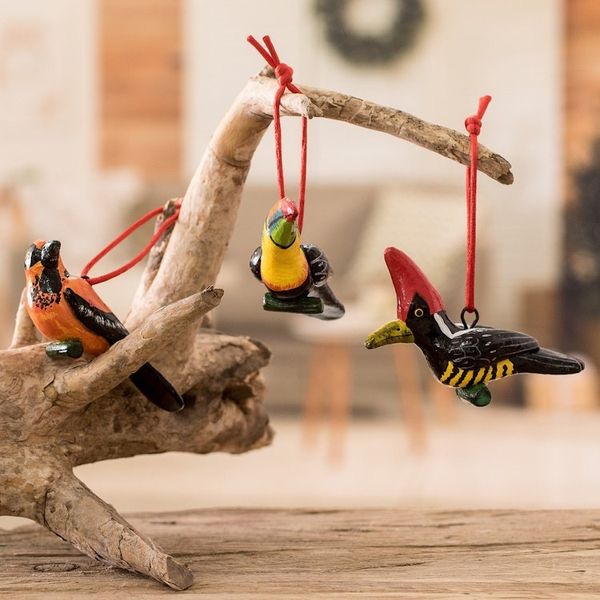 Alternate image for Ceramic Oriole Toucan Woodpecker Ornaments 6 Guatemala The Wild Life