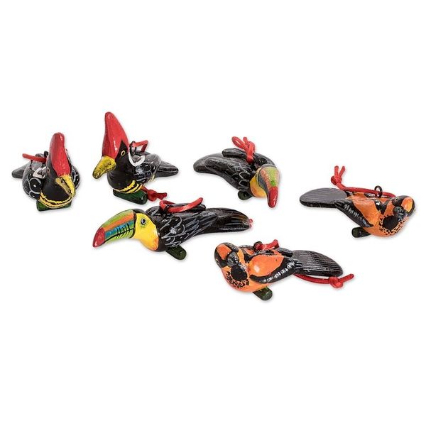Alternate image for Ceramic Oriole Toucan Woodpecker Ornaments 6 Guatemala The Wild Life