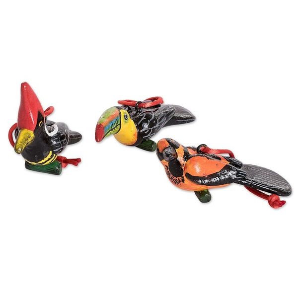 Alternate image for Ceramic Oriole Toucan Woodpecker Ornaments 6 Guatemala The Wild Life