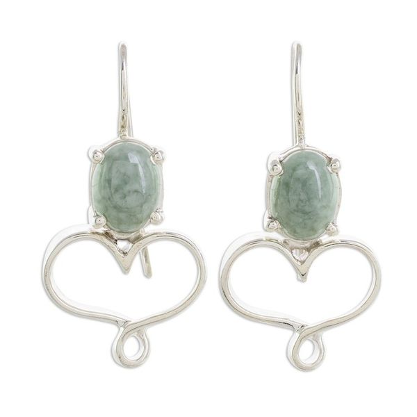 Alternate image for Apple Green Jade Heart Drop Earrings from Guatemala Jade Beat