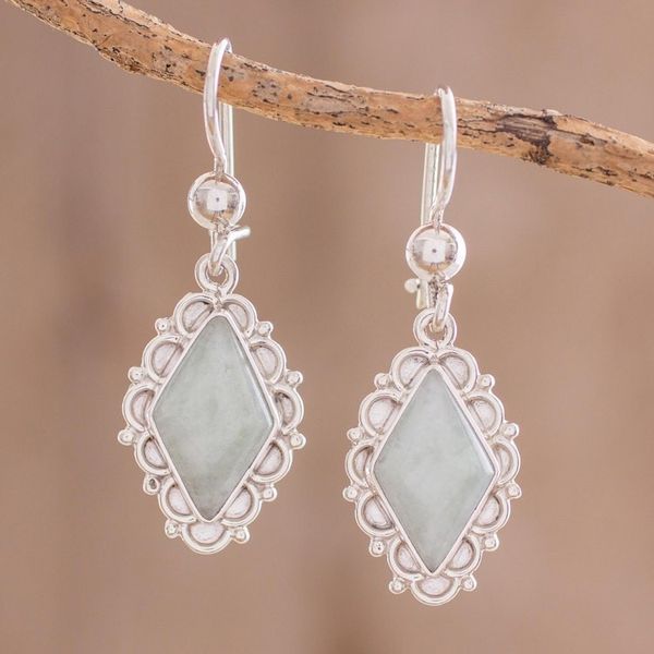 Alternate image for Apple Green Jade Diamond-Shaped Earrings from Guatemala Apple Green Diamond Dahlia