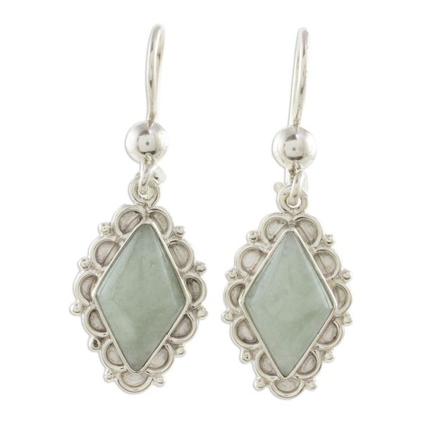Alternate image for Apple Green Jade Diamond-Shaped Earrings from Guatemala Apple Green Diamond Dahlia