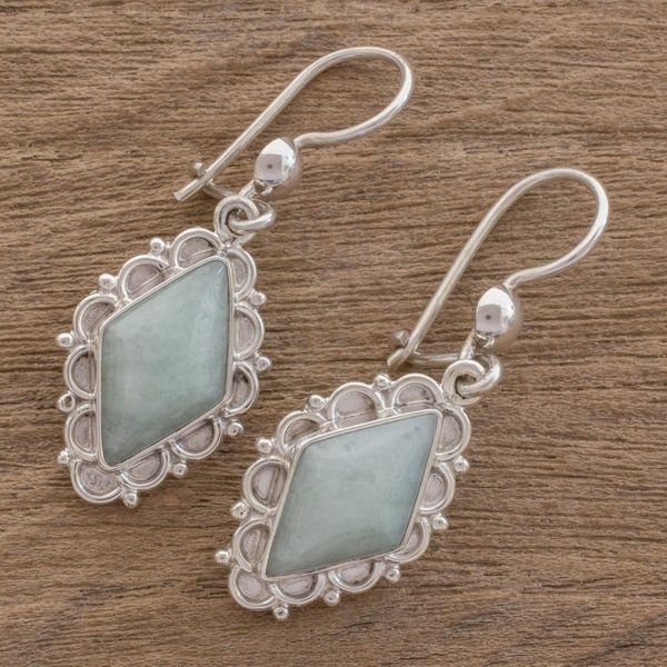 Alternate image for Apple Green Jade Diamond-Shaped Earrings from Guatemala Apple Green Diamond Dahlia