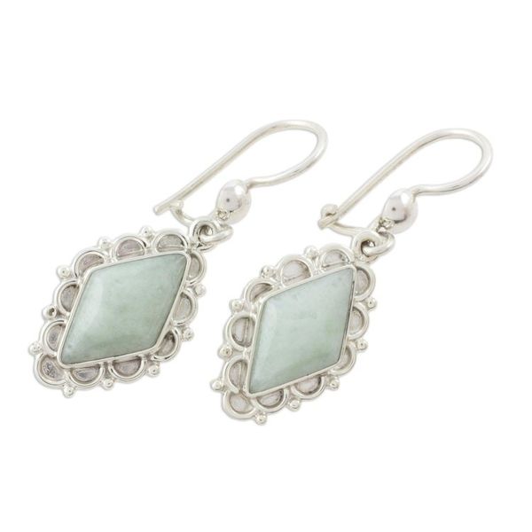 Alternate image for Apple Green Jade Diamond-Shaped Earrings from Guatemala Apple Green Diamond Dahlia