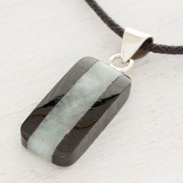 Alternate image for Collectible Black Cotton and Jade Pendant Necklace Maya Legend