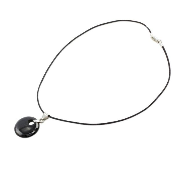 Alternate image for Jade Pendant on Black Cotton Cord Necklace Black Maya Moon