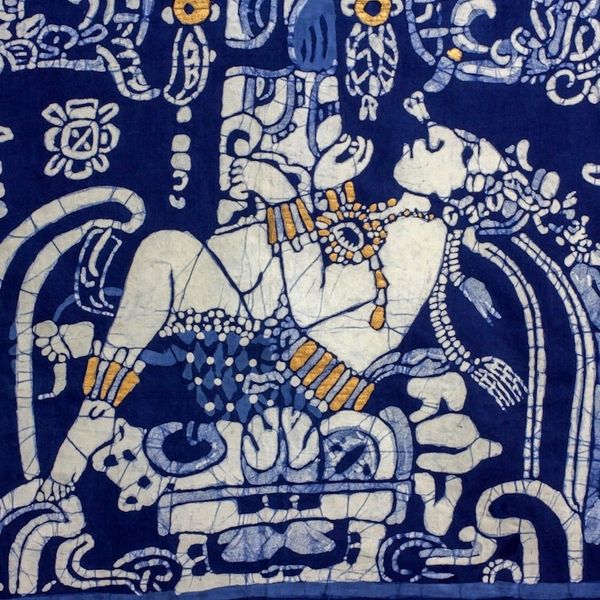 Alternate image for Batik Cotton Wall Hanging in Prussian Blue from El Salvador Pakal King