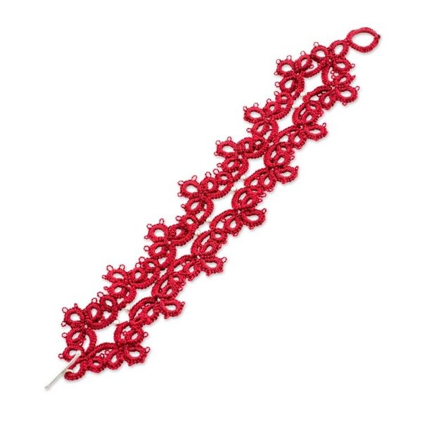 Alternate image for Hand-Tatted Wristband Bracelet in Cherry from Guatemala Elegant Flowers in Cherry