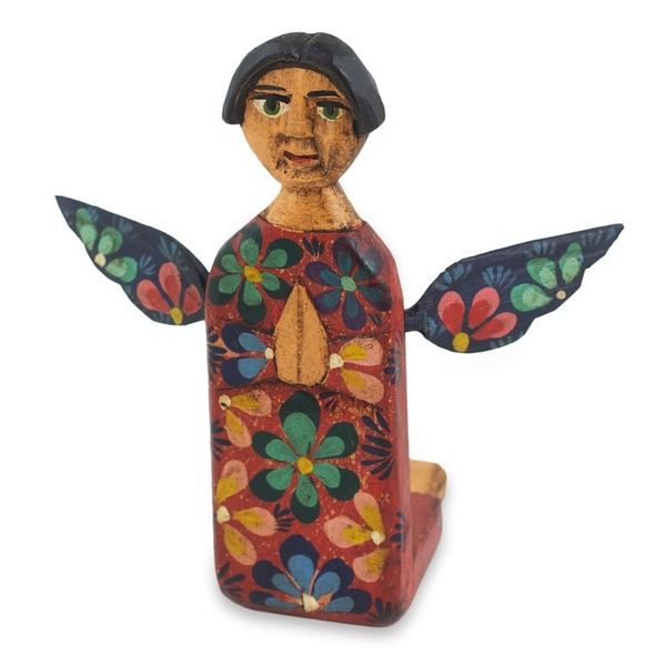 Alternate image for Kneeling Angel Artisan Crafted Wood Sculpture Statuette Angel of Vitality II