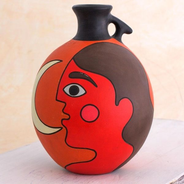 Alternate image for Man with Moon Signed Artisan Crafted Decorative Vase Masaya Nightfall