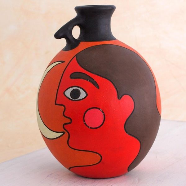 Alternate image for Man with Moon Signed Artisan Crafted Decorative Vase Masaya Nightfall