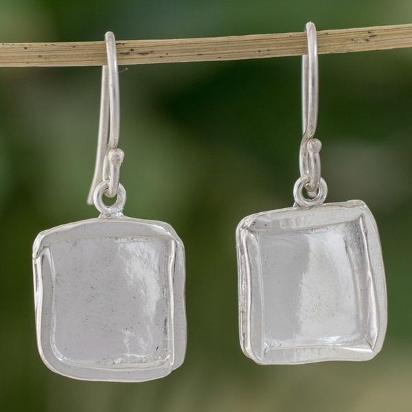 Alternate image for Fine Silver Dangle Earrings with Combination Finish Shimmering Squares
